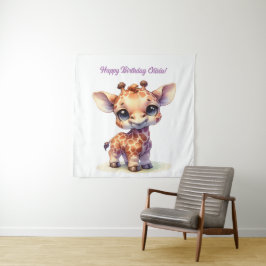 水彩の愛らしい赤ちゃんキリン タペストリー