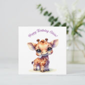 水彩の愛らしい赤ちゃんキリン 招待状 (スタンド正面)