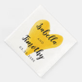 水彩の手結婚レタリング黄色ハート スタンダードカクテルナプキン (コーナー)