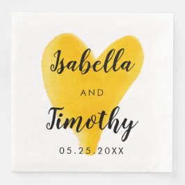 水彩の手結婚レタリング黄色ハート スタンダードカクテルナプキン