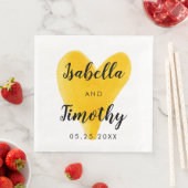 水彩の手結婚レタリング黄色ハート スタンダードカクテルナプキン (インサイチュ)
