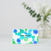 水彩の斑点とドット青の緑 名刺 (スタンド正面)