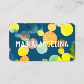 水彩の斑点とドット黄色の青い泡 名刺 (正面)