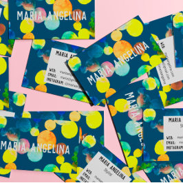 水彩の斑点とドット黄色の青い泡 名刺