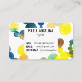 水彩の斑点とドット黄色の青い泡 名刺 (裏面)