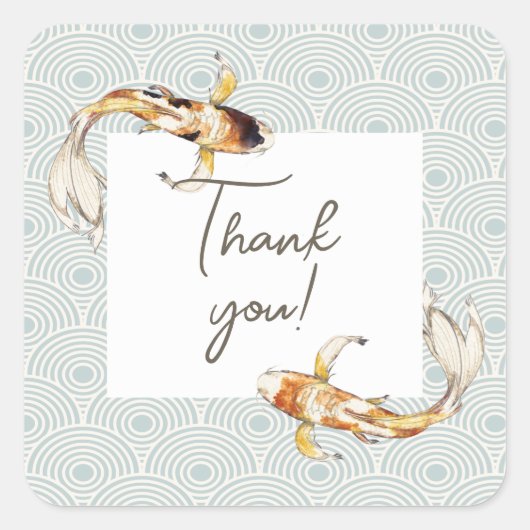 水彩の日本の鯉の魚の感謝ステッカー スクエアシール (正面)