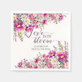 水彩の明るいピンクの花 愛が咲き誇る スタンダードカクテルナプキン