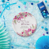 水彩の明るいピンクの花 愛が咲き誇る ペーパープレート (パーティー)