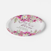 水彩の明るいピンクの花 愛が咲き誇る ペーパープレート (アングル)