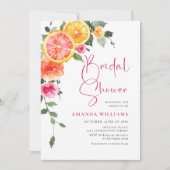 水彩の明るいピンクオレンジの花のブライダルシャワー 招待状 (正面)