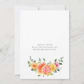 水彩の明るいピンクオレンジの花のブライダルシャワー 招待状 (裏面)