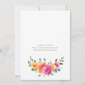 水彩の明るいピンクオレンジの花のブライダルシャワー 招待状 (裏面)