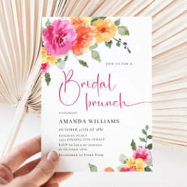 水彩の明るいピンクオレンジの花のブライダルシャワー 招待状