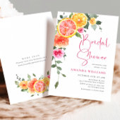 水彩の明るいピンクオレンジの花のブライダルシャワー 招待状