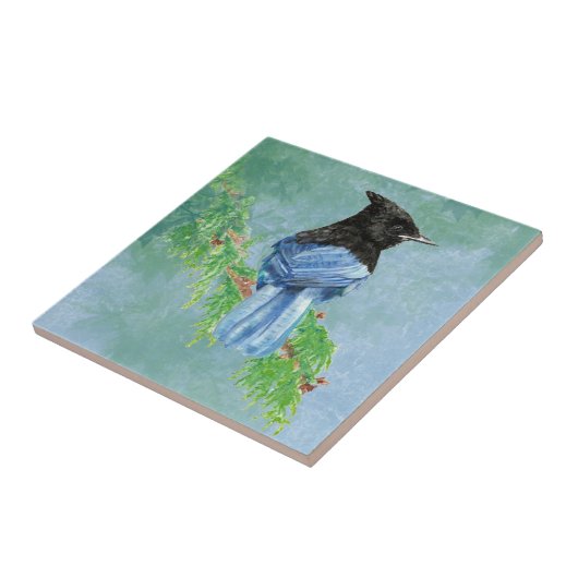 水彩の星ジェイ鳥の野生生物アート タイル (側面)