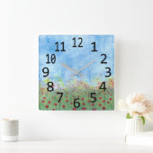 水彩の時計に赤いポピー絵画ズ スクエア壁時計 (ホーム)