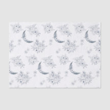 水彩の月と植物の絵柄青-灰色