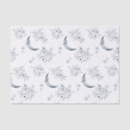 水彩の月と植物の絵柄青-灰色 薄葉紙
