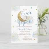 水彩の月の赤ちゃん青と金ゴールドの赤ちゃんシャワー 招待状 (スタンド正面)