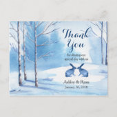水彩の木うさぎ冬の結婚式ありがとう ポストカード (正面)