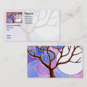 水彩の木と月をカスタマイズ-青ピンク 名刺 (正面/裏面)