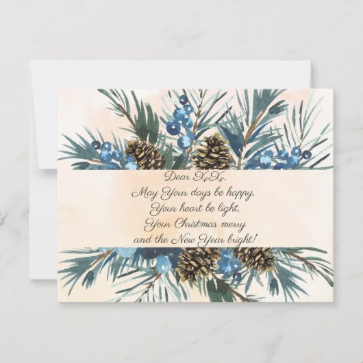 水彩の枝と松ぼっくり　願いを込めたフレーム シーズンカード (正面)
