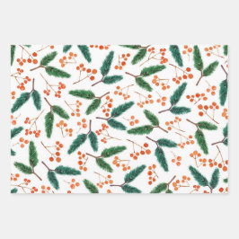 水彩の枝と果実の冬 ラッピングペーパーシート