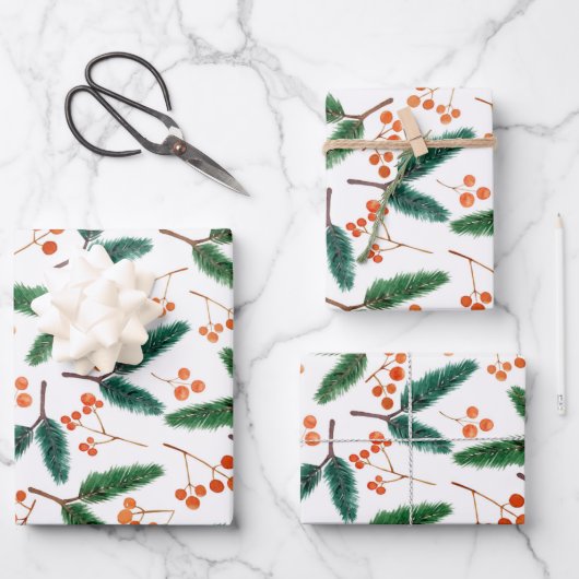 水彩の枝と果実の冬 ラッピングペーパーシート (正面)