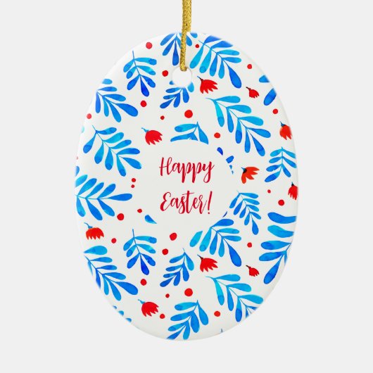 水彩の枝と花イースター セラミックオーナメント (正面)
