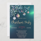 水彩の枝、ボール、グリーンカンパニーパーティー 招待状 (正面)