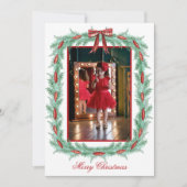 水彩の格子模様のリボンガーランドクリスマス シーズンカード (正面)