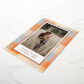 水彩の格子模様 |オレンジクリームブルー写真 箔シーズンカード (回転した状態)