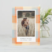 水彩の格子模様 |オレンジクリームブルー淡い色の2枚の写真 シーズンカード (スタンド正面)