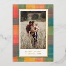 水彩の格子模様 |グリーンオレンジ色のフォトホリデー