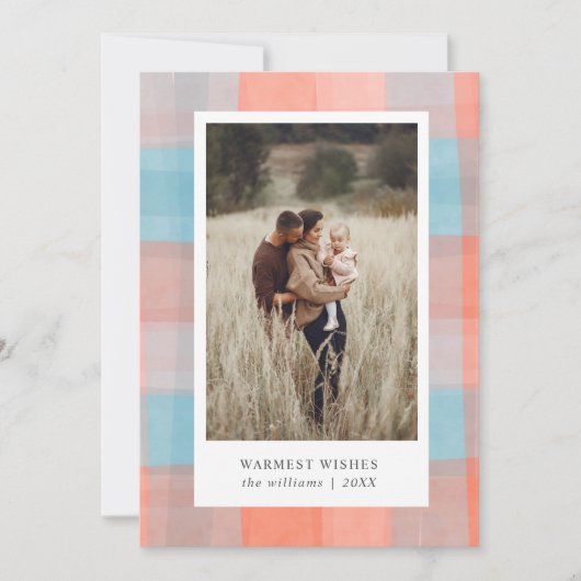 水彩の格子模様 |コーラルグレイ淡い色のブルー2写真 シーズンカード (正面)