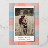 水彩の格子模様 |コーラルグレーブルーの写真 箔シーズンカード (正面)