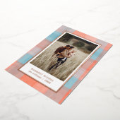 水彩の格子模様 |コーラルグレーブルーの写真 箔シーズンカード (回転した状態)