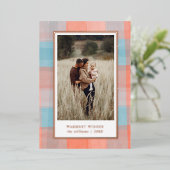 水彩の格子模様 |コーラルグレーブルーの写真 箔シーズンカード (立ち正面)