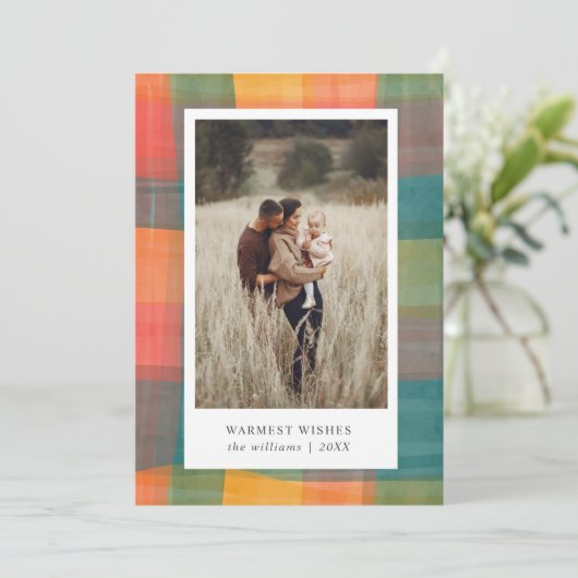 水彩の格子模様 |緑のオレンジ2枚の写真 シーズンカード (スタンド正面)