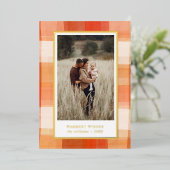 水彩の格子模様 |赤オレンジ色のクリーム写真 箔シーズンカード (立ち正面)