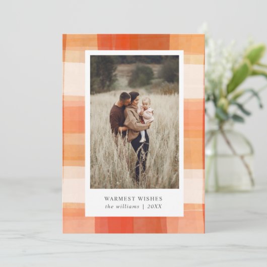 水彩の格子模様 |赤ベージュのオレンジ色の写真 シーズンカード (スタンド正面)