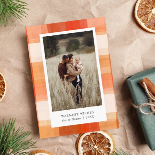 水彩の格子模様 |赤ベージュオレンジ2枚の写真 シーズンカード