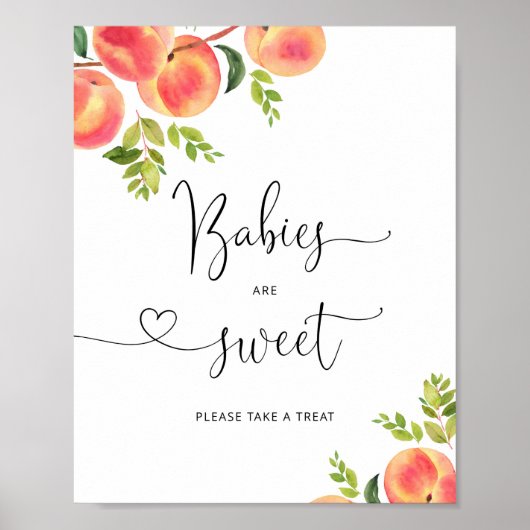 水彩の桃のベビーは甘くて楽しい ポスター (正面)