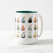 水彩の梨ミュートヴィンテージ緑とティール（緑がかった色） ツートーンマグカップ (正面右)