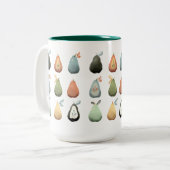 水彩の梨ミュートヴィンテージ緑とティール（緑がかった色） ツートーンマグカップ (正面左)