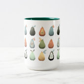 水彩の梨ミュートヴィンテージ緑とティール（緑がかった色） ツートーンマグカップ (中央)