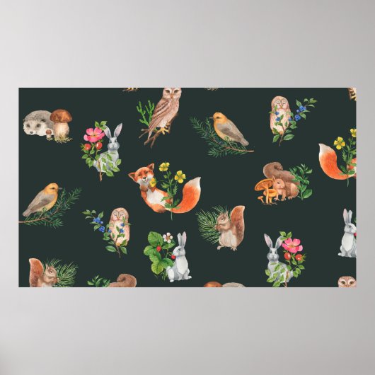 水彩の森と手描きのシームレスなパターン ポスター (正面)