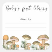 水彩の森のキノコ – ベビー初の図書館 スクエアシール (正面)