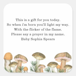 水彩の森のキノコ – 祈りの言葉キャンドルシール スクエアシール