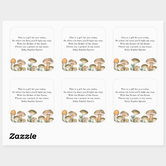 水彩の森のキノコ – 祈りの言葉キャンドルシール スクエアシール (シート)